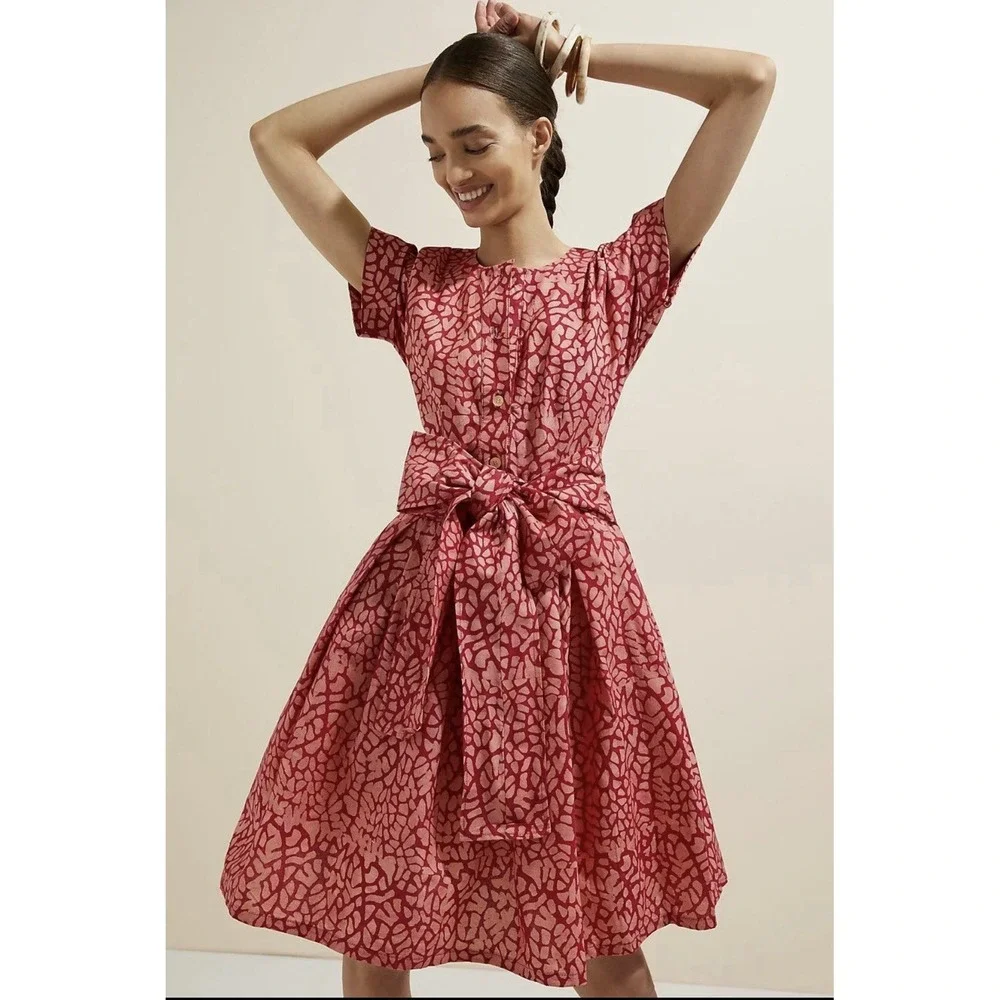 Anthropologie SIKA Red Mosaic Mini Dress Size 16W READ No Belt